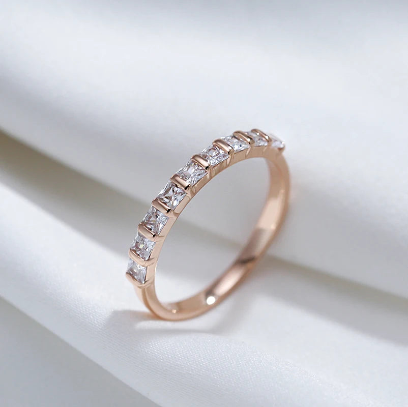 Popular Simple Square 14K Rolled Rose Gold AAA Zircon Crsytals Fashion Party Daily Rings - Fine Jewellery
