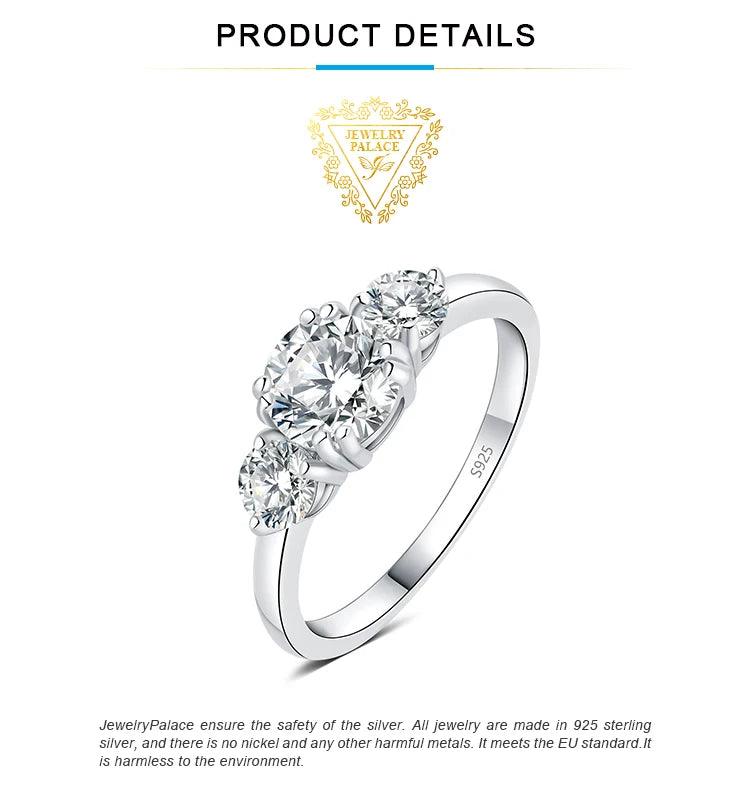 3 Stone D Colour 1.4ct Moissanite Diamonds Sterling Silver Wedding Engagement Rings for Women 18KGP Fine Jewellery