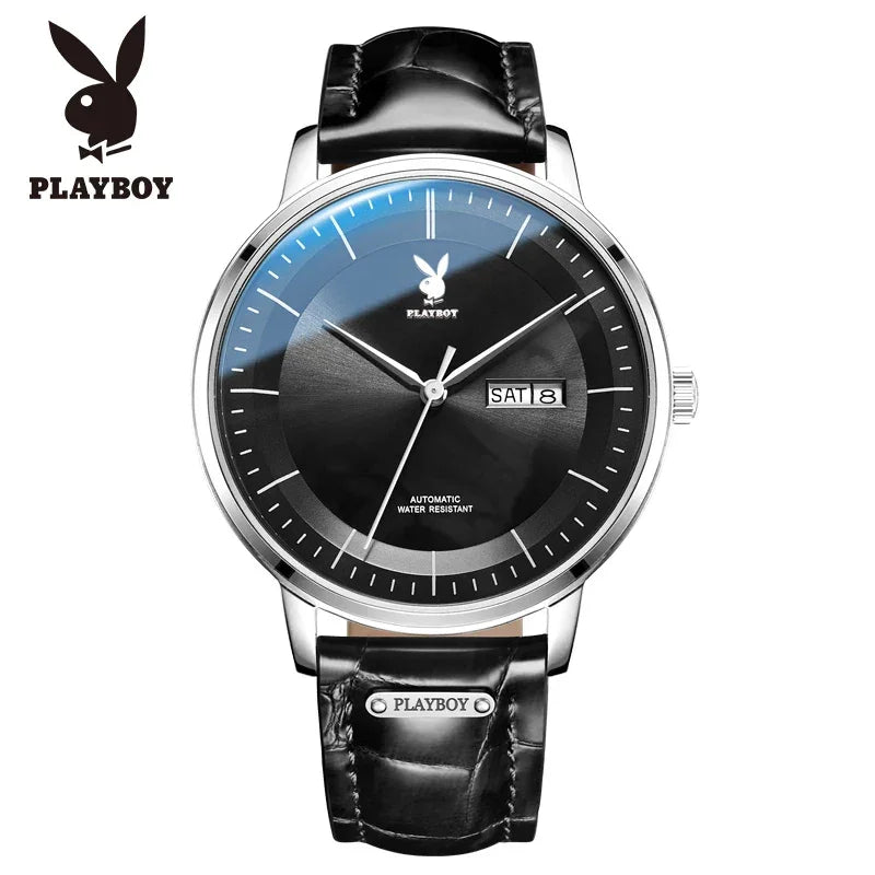 PLAYBOY Casual Simple Automatic Mechanical Men's Watches Original Waterproof Calendar High Quality Watch for Men