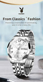 PLAYBOY Fashion Luxury High Quality Original Stainless Steel Waterproof Dual Calendar Luminous Quartz Men Watch