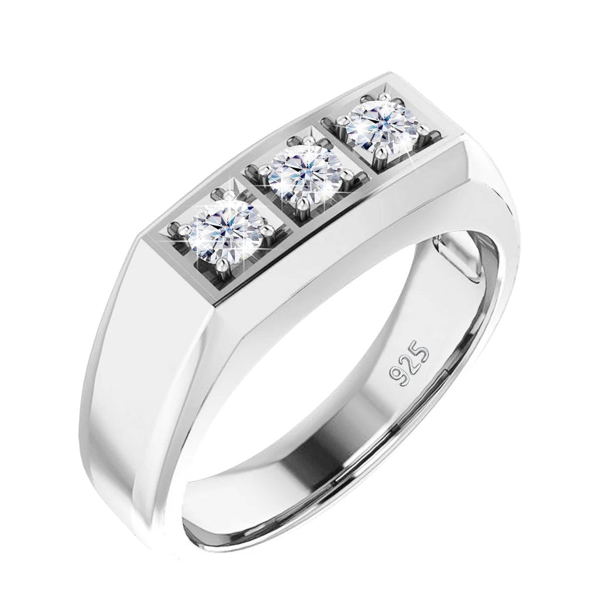 Designer Luxury Heavy 3 Stone VVS1 D Colour Moissanite Diamonds Ring For Men And Women Silver Certified  Jewellery