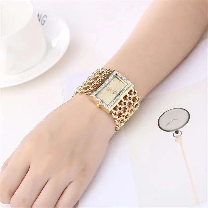 Classic Square Gold Women Watches High-end Temperament Ladies Dress Bracelet Watch Luxury Diamonds Quartz Wristwatch Montre - The Jewellery Supermarket