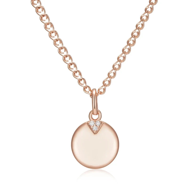 Charming Simple Round Rolled 14K Rose Gold AAA Zircon Diamonds Pendant Necklace for Women - Fashion Jewellery