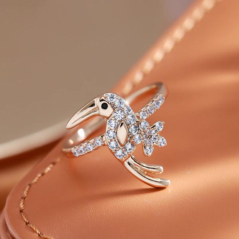New Luxury Rolled 14K Rose Gold AAA Zircon Diamonds Ethnic Women Bird Rings - Trend Daily Vintage Animal Jewellery
