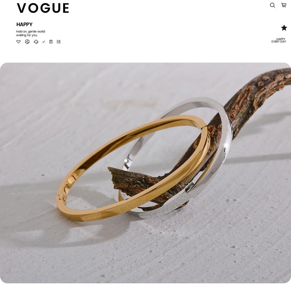 Minimalist 18k Gold Colour Texture Charm 60mm Waterproof 316L Stainless Steel Round Smooth Bracelet Bangles for Women - The Jewellery Supermarket