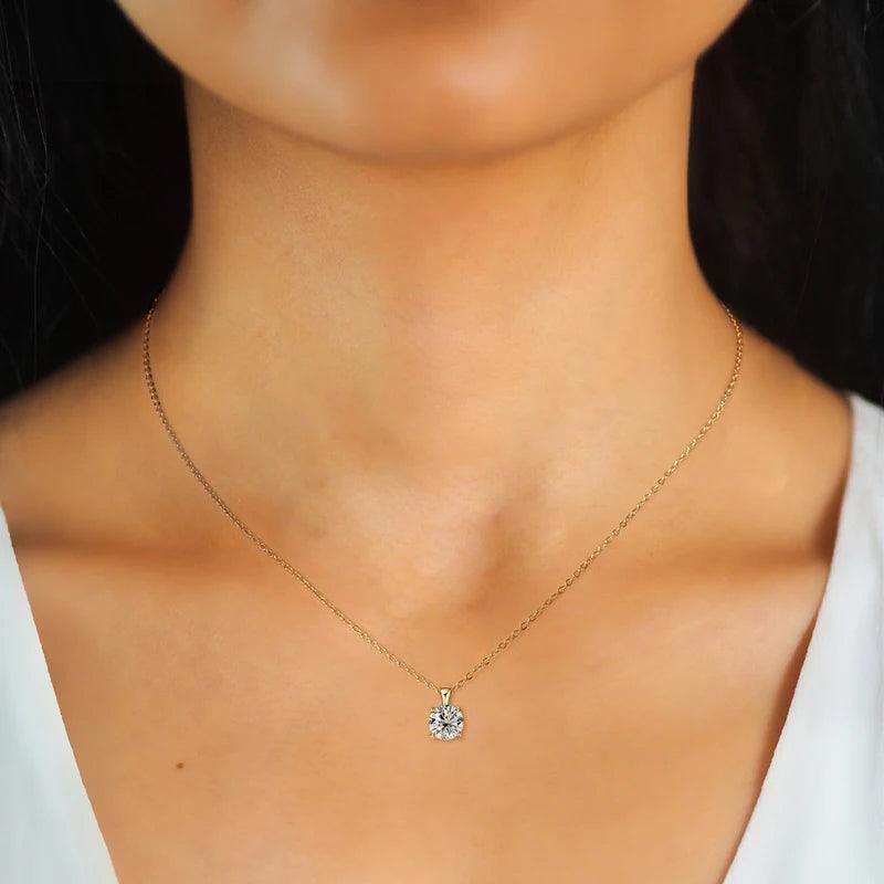18KGP 6.5mm 3.0cttw D Colour Moissanite Diamonds Fine Jewellery Set - Silver Stud Earrings Necklace for Special Occasions - The Jewellery Supermarket
