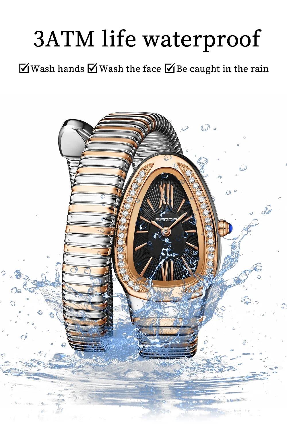 New Arrival High-End Snake Shaped Zircon Diamonds Inlaid Women's Retro Lightweight Luxury Quartz Watches