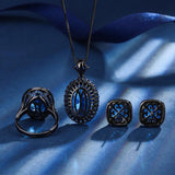 New Dark Blue Lab Created Sapphire Gemstone Necklace Pendant Ring Earrings, Party Fine Jewellery Sets for Women - The Jewellery Supermarket