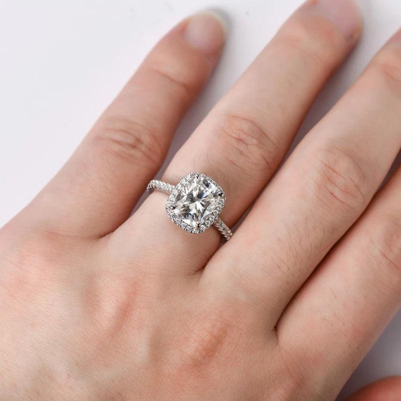 Excellent GRA Certified 4CT Cushion Cut Moissanite Diamond Ring for Women Sterling Silver Wedding Fine Jewellery
