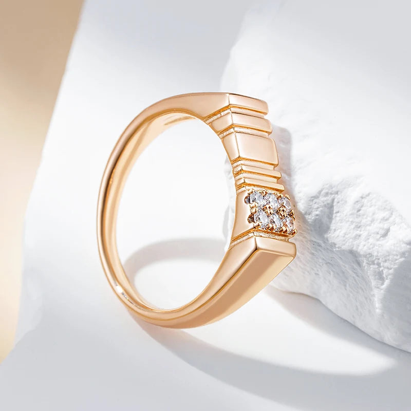 Unique Luxury Shiny 14K Rolled Rose Gold AAA Zircon Diamonds Rings For Women - Party Daily Fine Jewellery