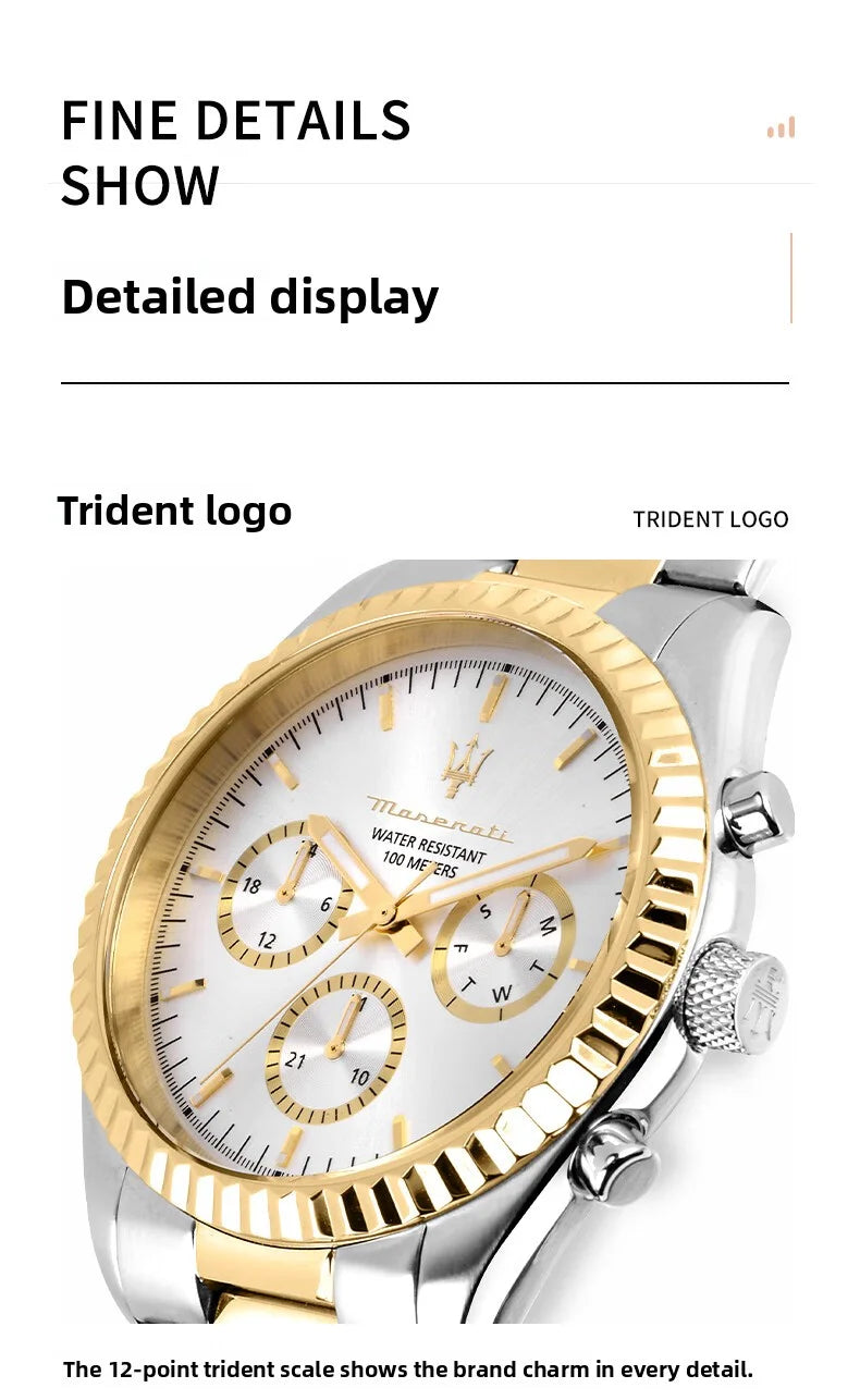 Original Maserati Blue Gold Men's Luxury Gold Fashion Trend Dial European and American Business watch