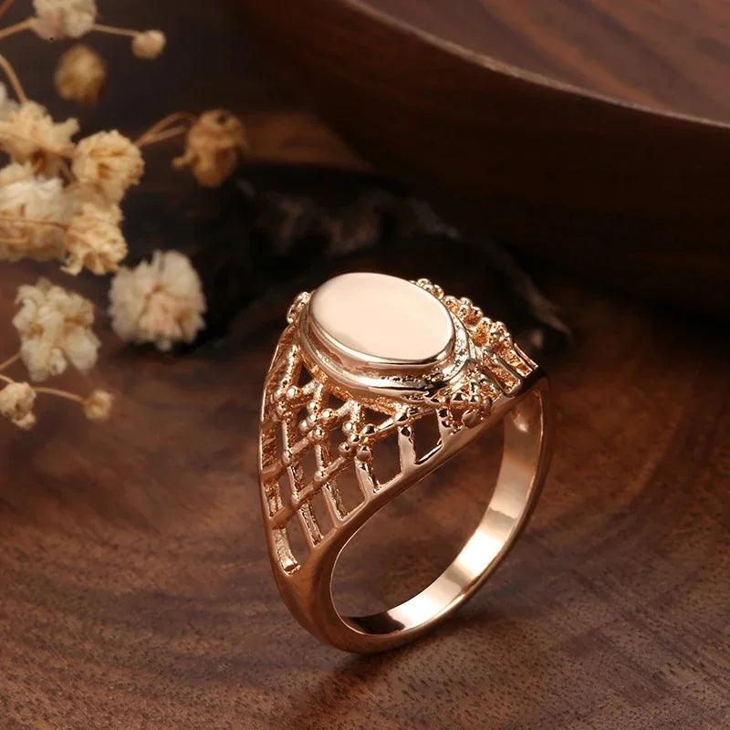 Marvelous Classic Simple Weaving Glossy 14K Filled Rose Gold Big Rings for Women  Ethnic Wedding Jewellery