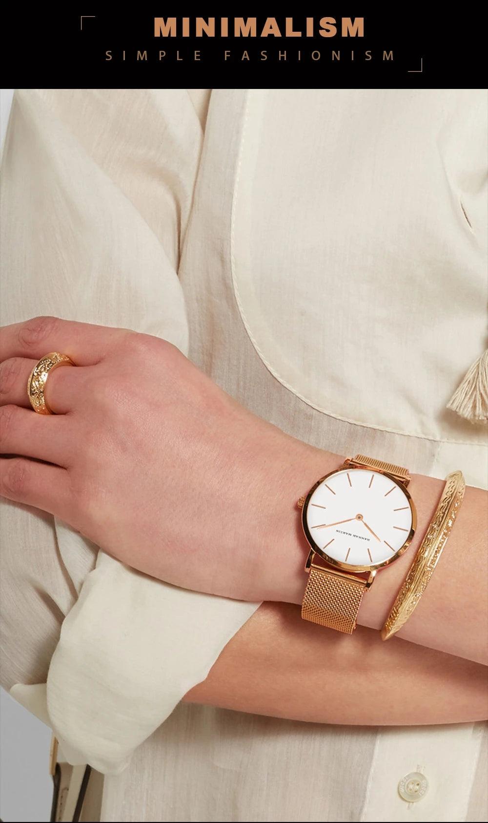 New Arrival Simple Elegant Rose Gold Women Bracelet Watches Set Quartz Movement Stainless Steel Mesh Watches
