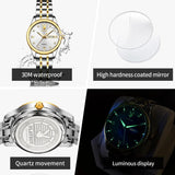 Elegant Fashion Luxury Brand Stainless Steel Waterproof Calendar Luminous Original Quartz Women's Wristwatches