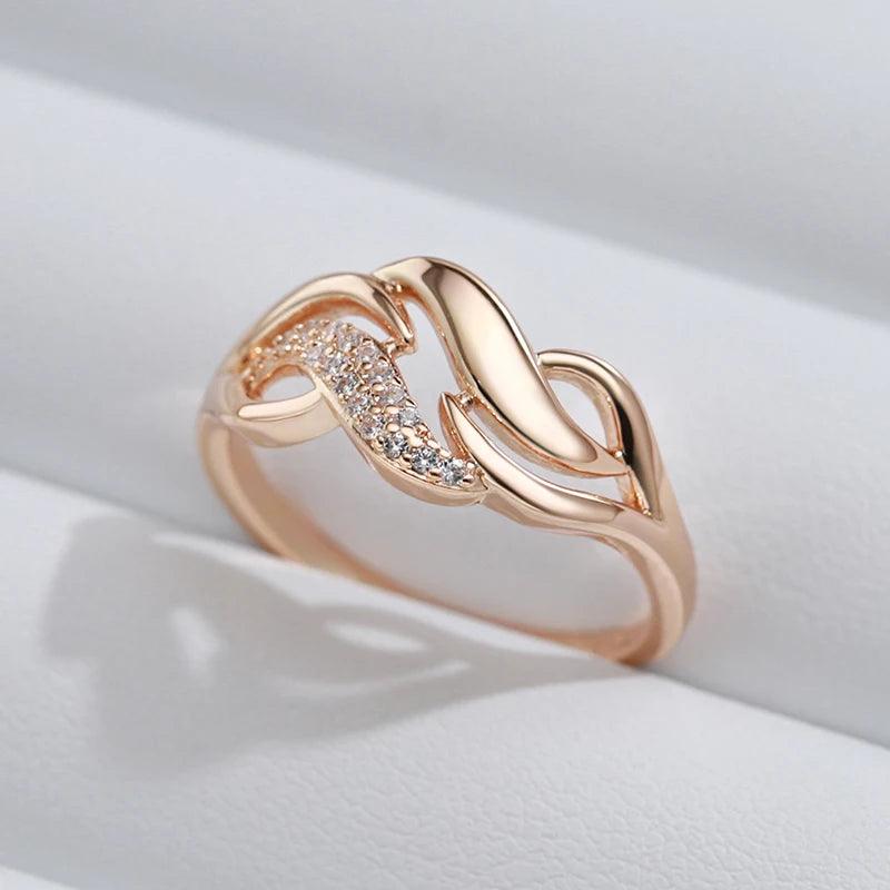 Latest Luxury Rolled 14K Rose Gold Geometry Rings For Women with Shiny AAA Zircon Diamonds, Ethnic Jewellery