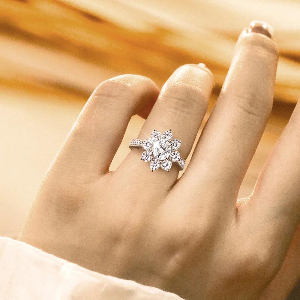 Brilliant GRA Certified VVS1 Moissanite Diamond Rings 925 Sterling Silver Sunflower Wedding Enggement Fine Jewellery