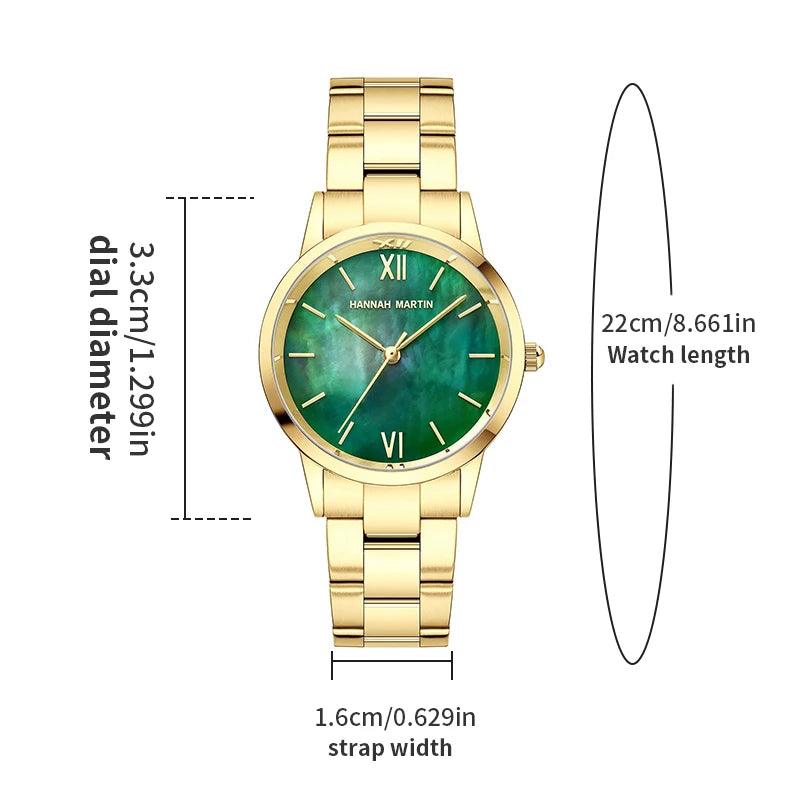 NEW Elegant Quartz Pearl Oyster Jade Stone White Shell Waterproof Ladies Full Stainless Steel Classic Wrist Watches