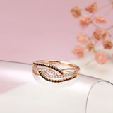 Marvelous Trendy 14K Rolled Rose Gold AAA Black With White Zircon Ring - Fine Geometric Daily Jewellery
