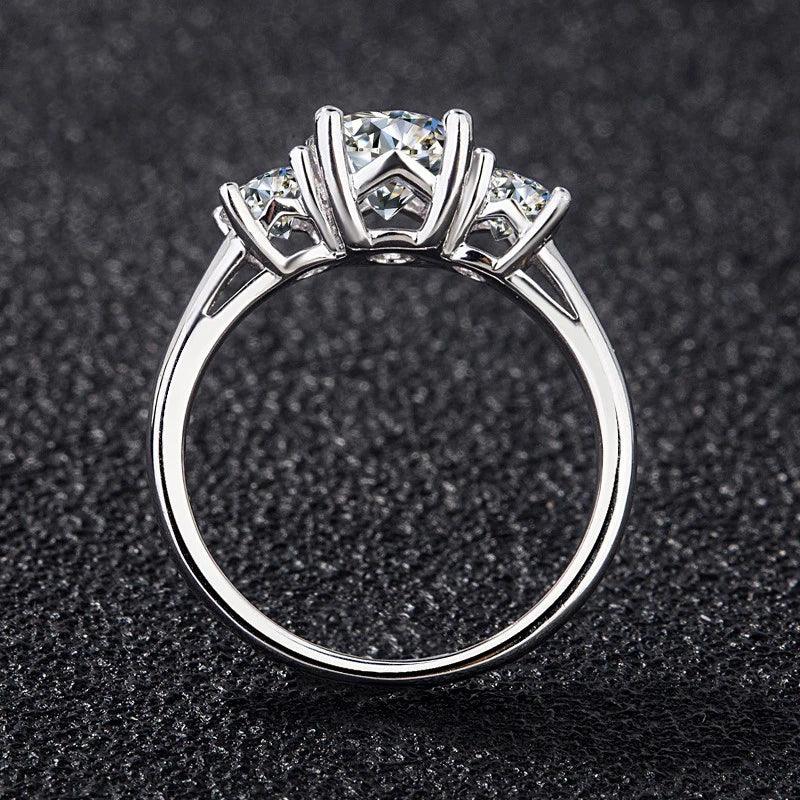 Double Halo 18KGP 3 Stone 1.0CT 6.5mm Engagement&Wedding Moissanite Diamonds Rings for Women Silver Fine Jewellery