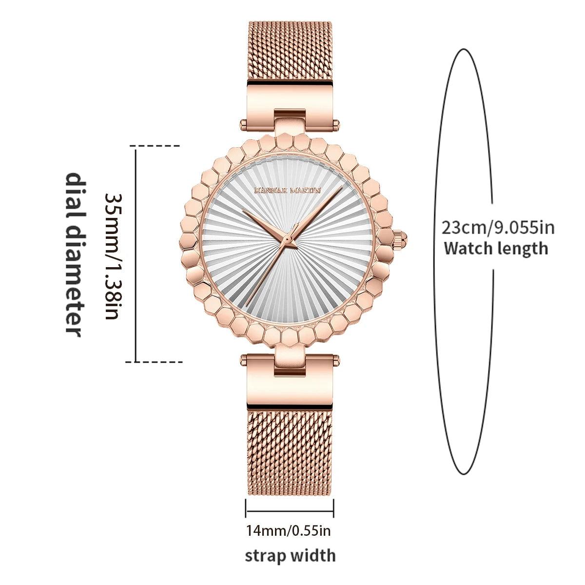 Luxury Brand Elegant Gold Tone Geometric Dial Women's Quartz Movement Watches Stainless Steel Mesh Belt Watches