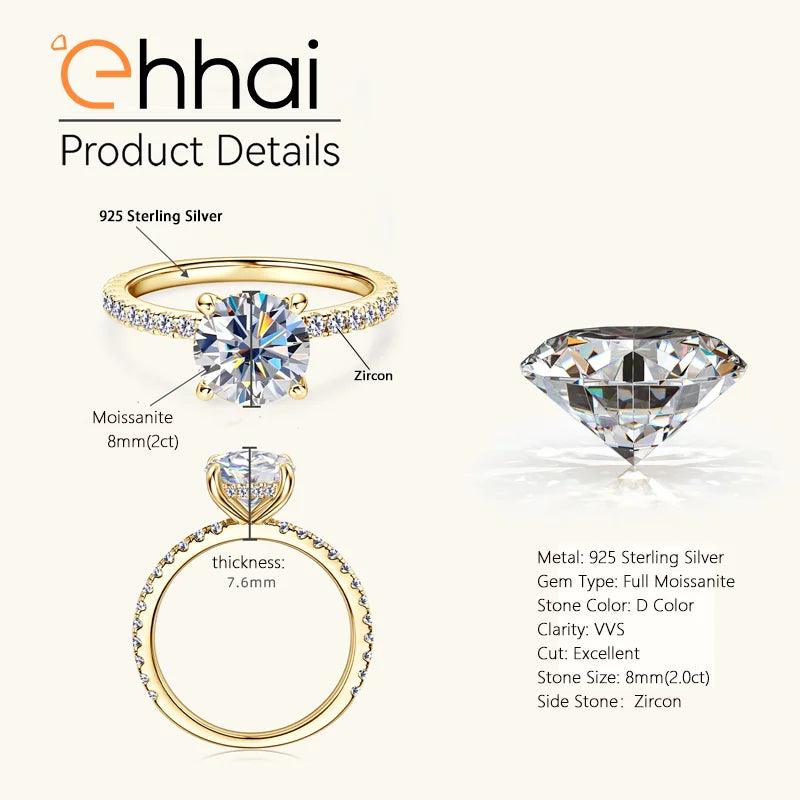 Certified 2CT Moissanite Diamond Solitaire Ring Sparkling Engagement Wedding Rings s925 Silver Wedding Jewellery