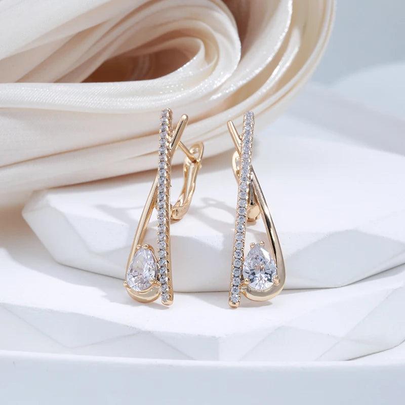 Attractive Water Drop 14K Filled Rose Gold AAA Zircon Diamonds Long Shiny Crystals Trendy Clip Earrings