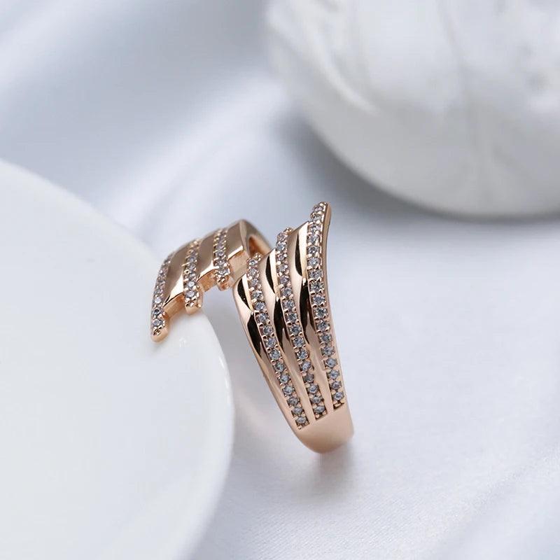 Dazzling 14K Rolled Rose Gold Micro Wax Inlay AAA Zircon Diamonds Daily Fine Open Ring for Women, Fine Jewellery