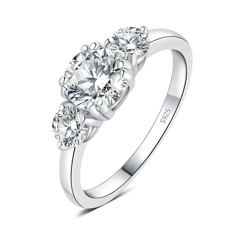 3 Stone D Colour 1.4ct Moissanite Diamonds Sterling Silver Wedding Engagement Rings for Women 18KGP Fine Jewellery