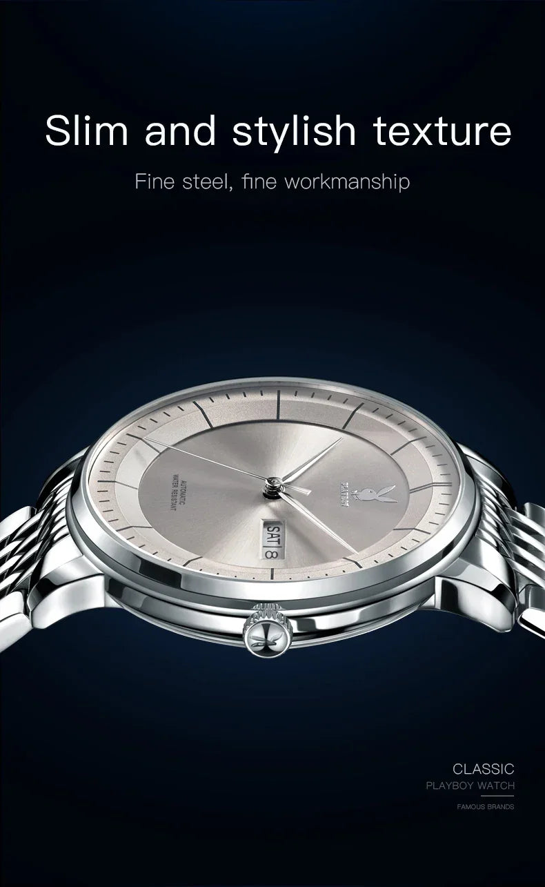 PLAYBOY Casual Simple Automatic Mechanical Men's Watches Original Waterproof Calendar High Quality Watch for Men
