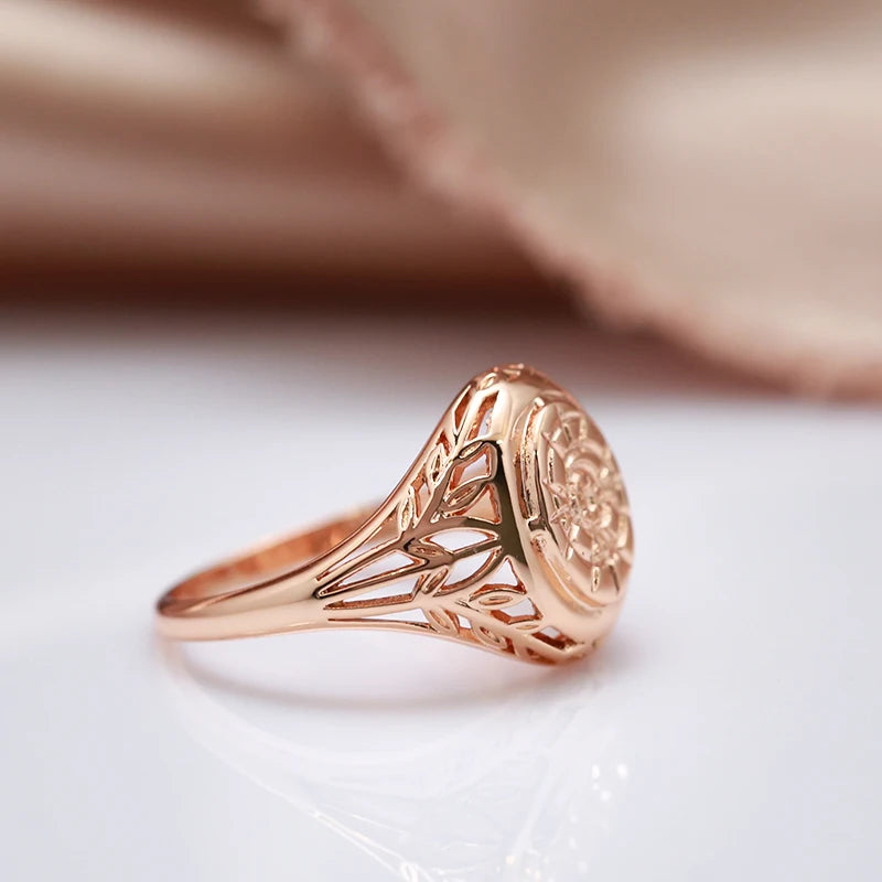 New Arrival 14K Rolled Rose Gold Fashion Glossy Unique Pattern Round Rings Ethnic Bride Wedding Jewellery