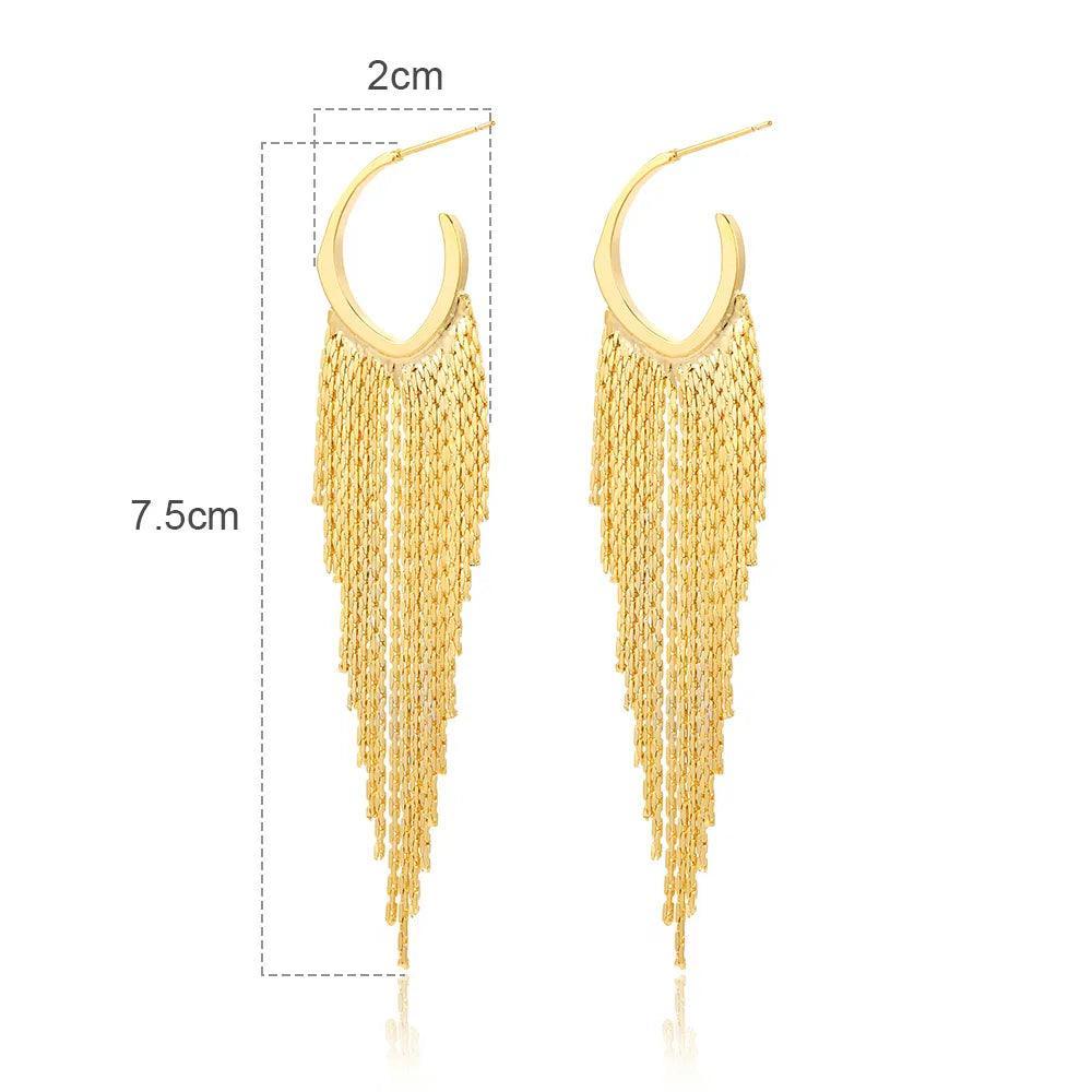 Fashion Statement Long Gold Plated Bling Tassel Earrings For Women and Girls - Stainless Steel Daily Fashion Jewellery - The Jewellery Supermarket