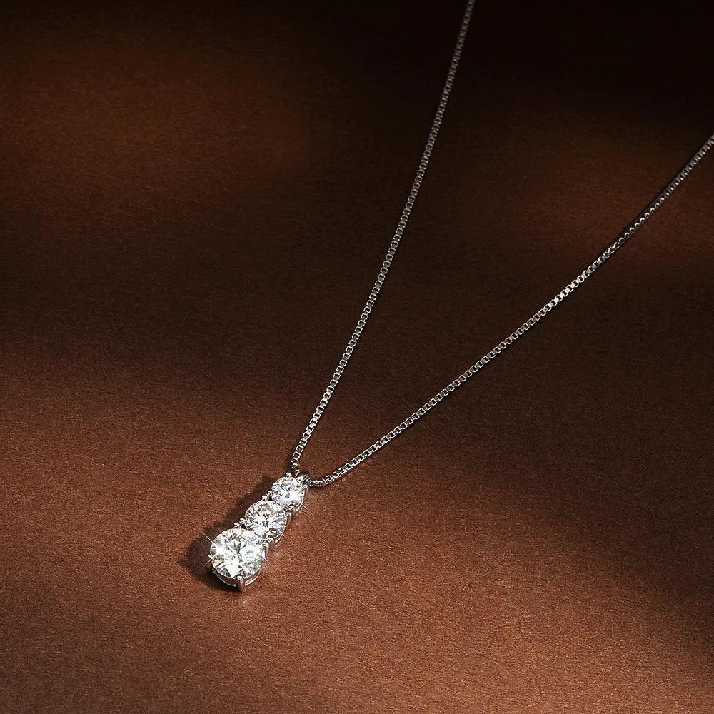 Gorgeous 1.8cttw D Colour 3 Stones Full Moissanite Diamonds Necklace For Women - S925 Sterling Silver Fine Jewellery