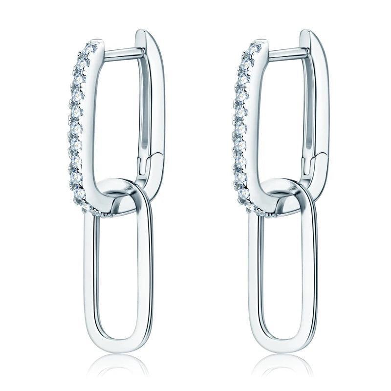 Trendy 14KGP Moissanite Diamonds 0.3CT D Color Paperclip Link Silver Huggie Hoop Earrings Fine Jewellery - The Jewellery Supermarket