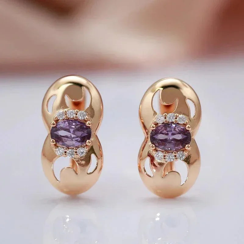 Fashion Shiny 14K Filled Rose Gold Purple AAA Zircon Crystals Earrings, Glossy High Quality Daily Fine Jewellery