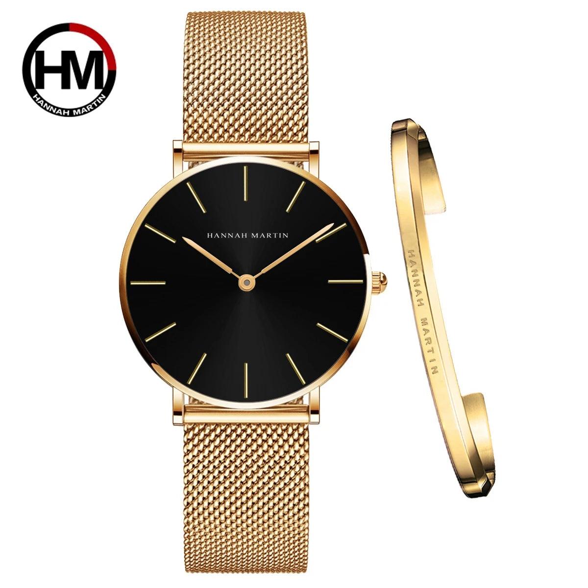 New Arrival Simple Elegant Rose Gold Women Bracelet Watches Set Quartz Movement Stainless Steel Mesh Watches