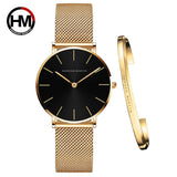 New Arrival Simple Elegant Rose Gold Women Bracelet Watches Set Quartz Movement Stainless Steel Mesh Watches