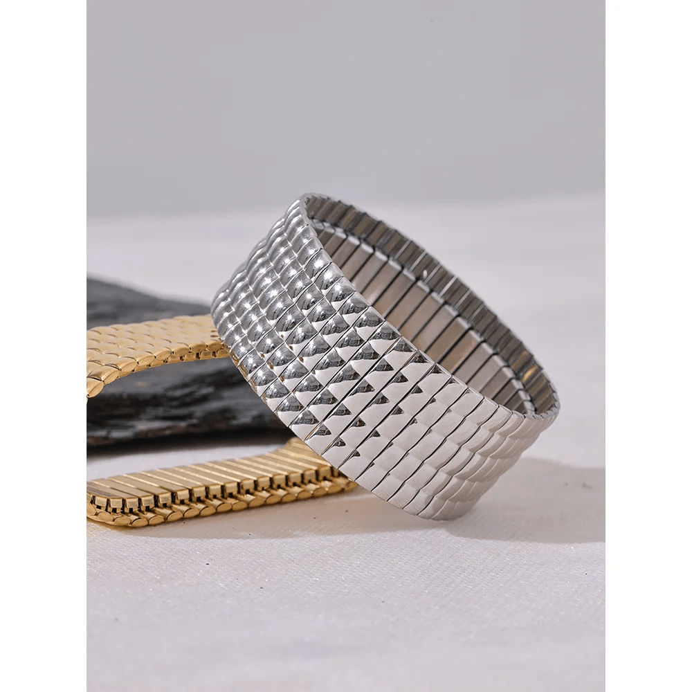 New Trendy Stainless Steel Elastic Metal Wide Bracelet Bangle Gold Silver Colour High Quality Jewellery - The Jewellery Supermarket