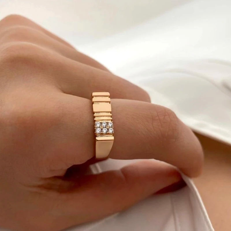 Unique Luxury Shiny 14K Rolled Rose Gold AAA Zircon Diamonds Rings For Women - Party Daily Fine Jewellery
