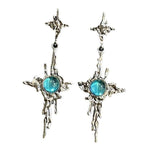 Irregular Liquid Metal Cross Moonstone Dangle Earrings - Trend Metal Cross Moonstone Drops Christian Earrings - The Jewellery Supermarket