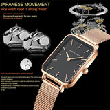New Elegant Square Women Stainless Steel Mesh Strap Fashion Japanese Movement Rose Gold Tone Leisure Fashion Watches