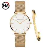 Elegant Creative Design Rose Gold Tone 1 Set Bracelet Quartz Watch Waterproof Stainless Steel Mesh Ladies Watches