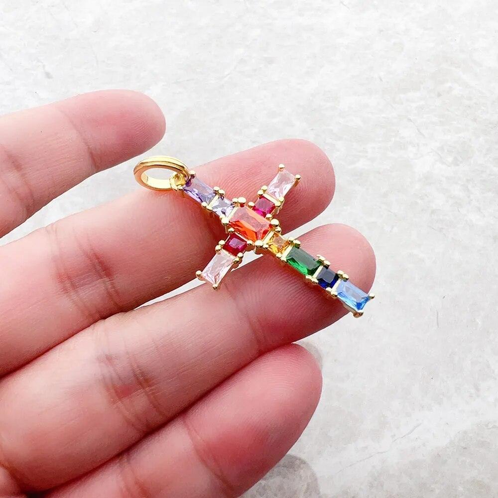 Brand New Fine Cross with Colourful Stones Gold Plated 925 Sterling Silver Pendant Jewellery Chistian Faith Gift - The Jewellery Supermarket