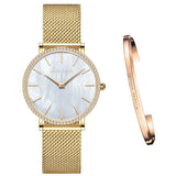 Elegant Luxury Women Watch Quartz Movement Shell Dial Rhinestone Stainless Steel Fashion Waterproof Wristwatches