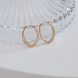 Geometric Smooth Oval AAA Zircon Diamonds Hoop Earrings 14K Rolled Rose Gold Party Jewellery