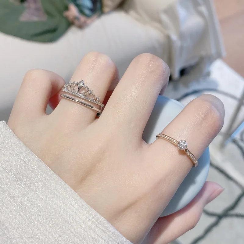 18K Rose Gold Plated D Color Moissanite Diamonds Crown Ring Set - 100% 925 Sterling Silver Fine Jewellery - The Jewellery Supermarket