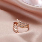 Dazzling 14K Rolled Rose Gold Micro Wax Inlay AAA Zircon Diamonds Daily Fine Open Ring for Women, Fine Jewellery