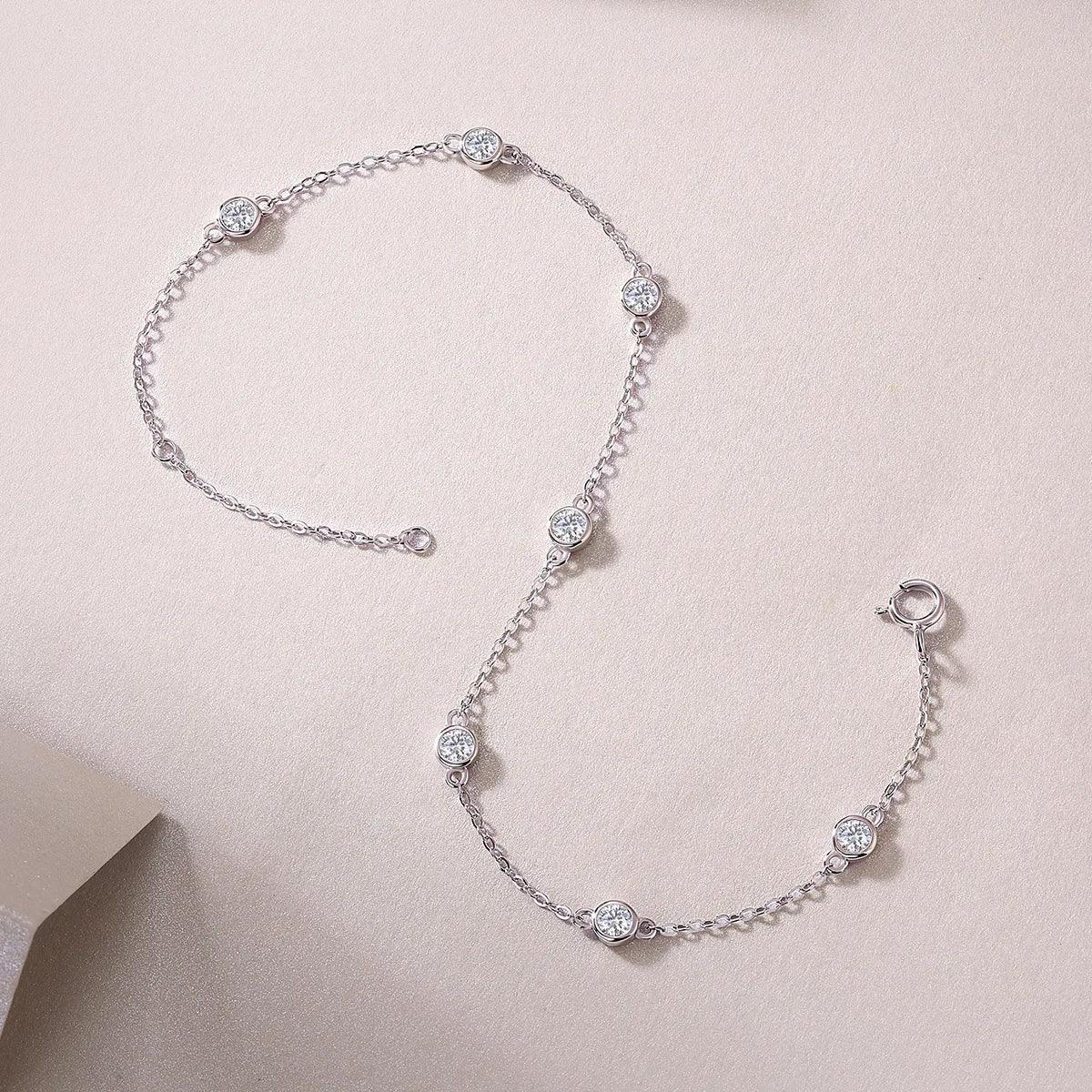 Charming Bubble Full 3mm 0.1CT D Colour Moissanite Diamonds Silver Bracelets For Women, Bezel Link Hand Bracelets - The Jewellery Supermarket