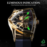 New Men's Waterproof Skeleton Watch Automatic Movement, Luminous Triangle Dial, Sport Silicone Strap Wristwatches