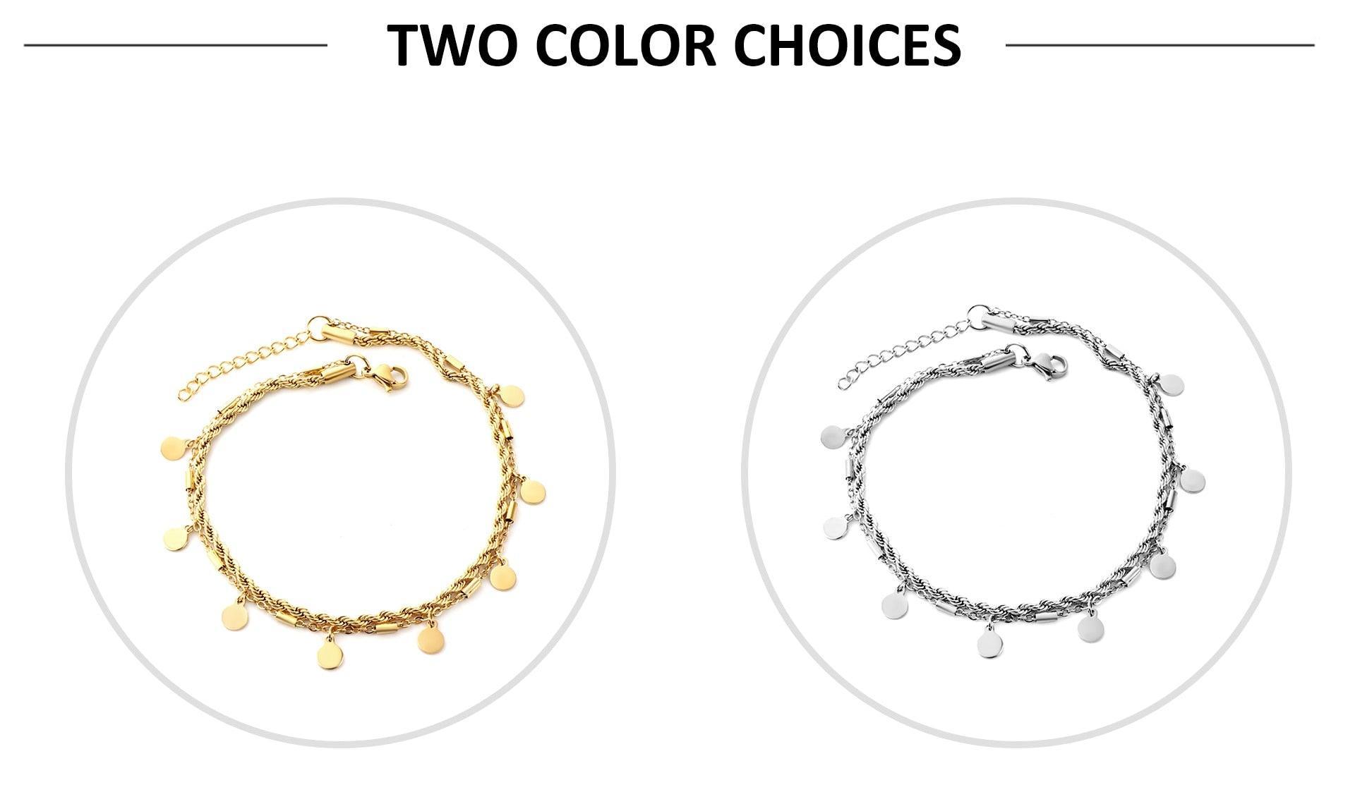 Double Layer Coin Disc Pendant Anklets - Gold Colour Stainless Steel Anti-allergic Rope Chain Jewellery - The Jewellery Supermarket
