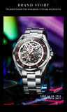 PLAYBOY Brand Skeleton Multifunction Automatic Mechanical Original Stainless Steel Fashion Luxury Watches for Men